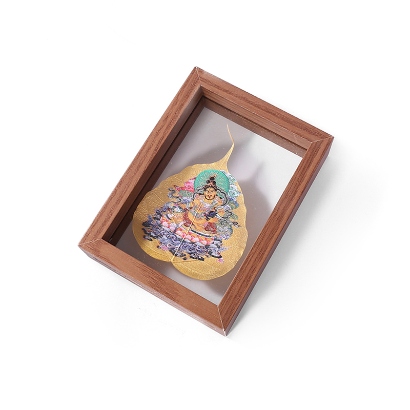 PurePeak Tibetan Yellow Jambhala Bodhi Leaf Framed Prosperity Art