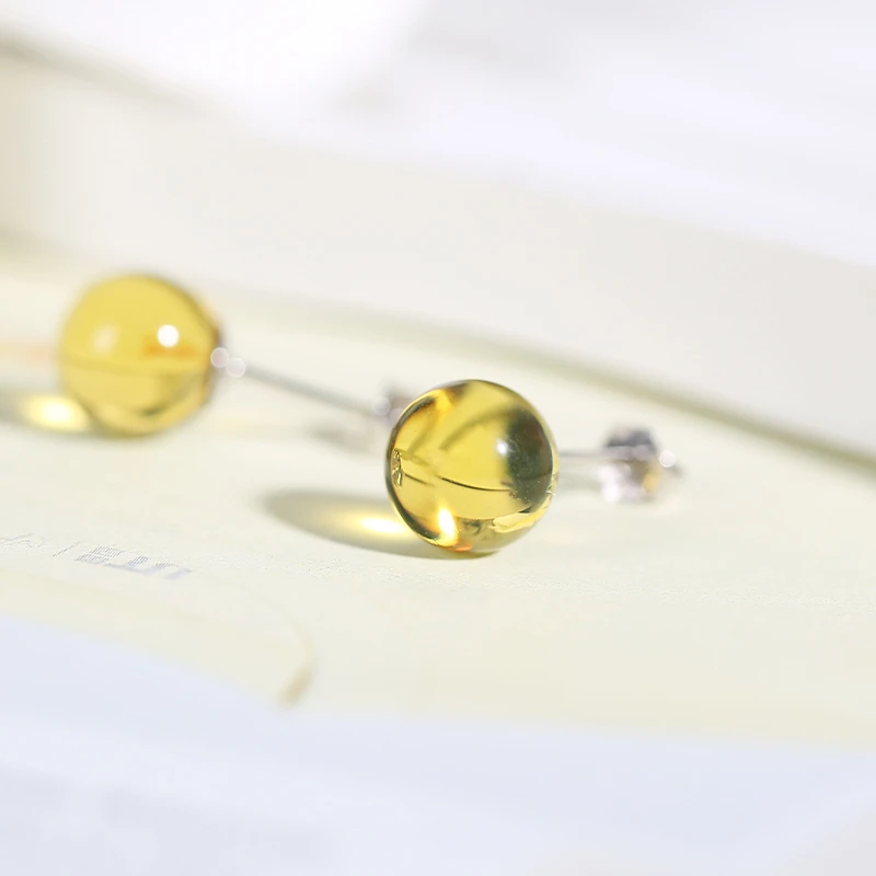 PurePeak Natural Blue Amber Stud Earrings (8mm)