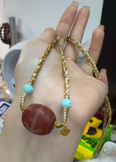 ZenWuxiang Dharma Conch Red Flesh Pendant with Turquoise Meteorite 18K Gold