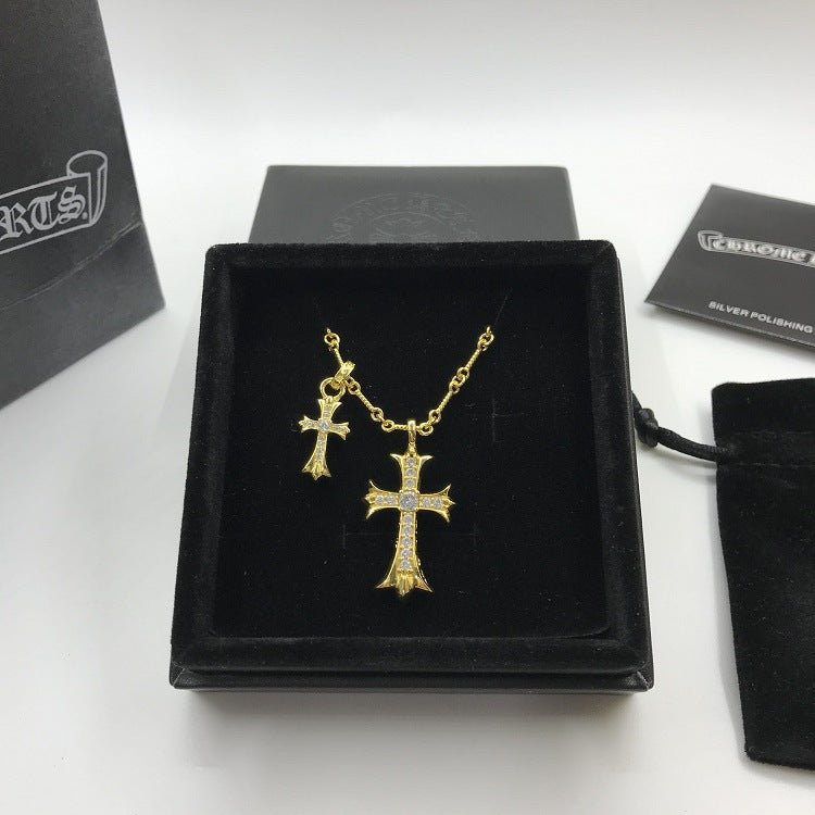 Chrome Couple Necklace with Diamond Cross Pendant