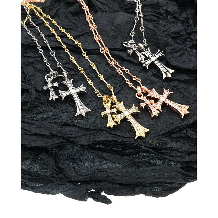 Chrome Couple Necklace with Diamond Cross Pendant