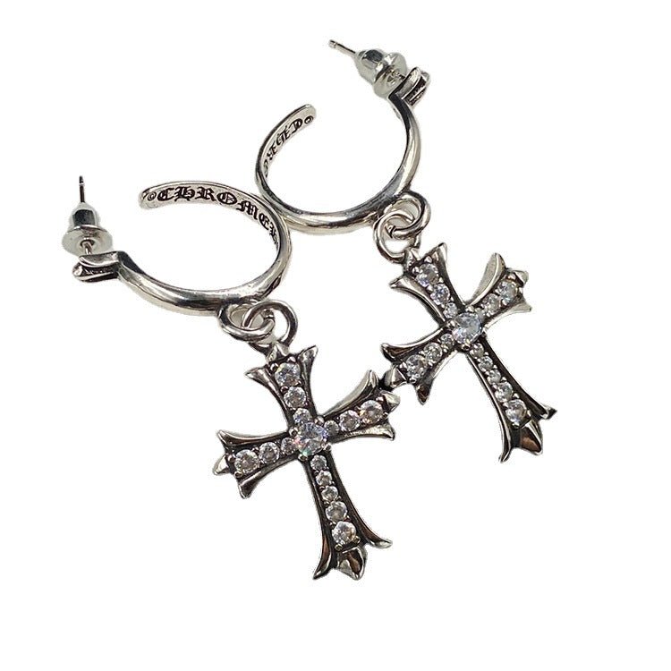 Chrome Design New Cross Diamond Stud Earrings in Gold and Silver