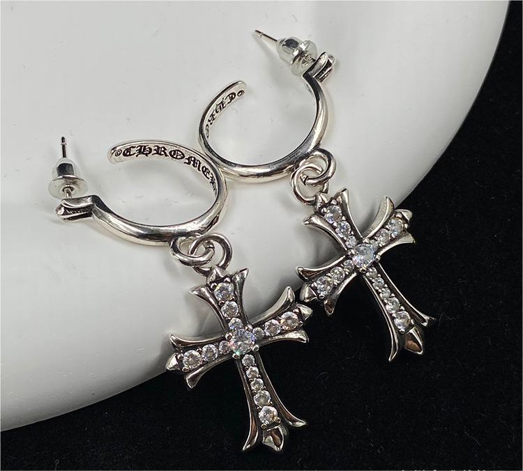 Chrome Design New Cross Diamond Stud Earrings in Gold and Silver
