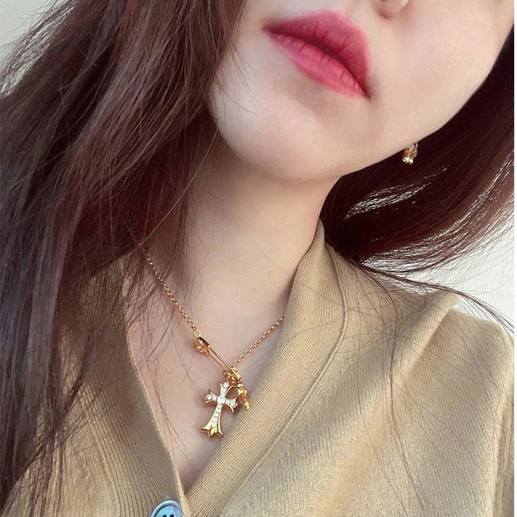 Chrome Pin Necklace Silver Gold Plated, Fashionable Hip Hop Removable Necklace