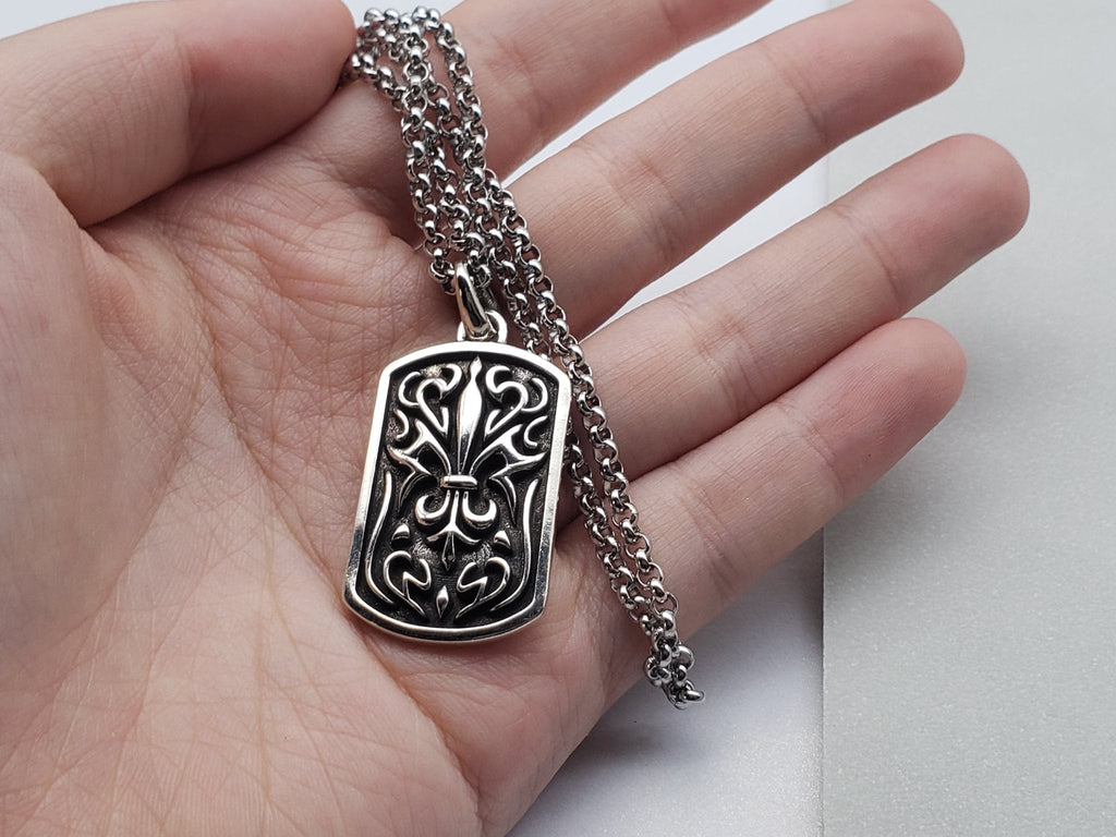 Chrome Flame Black Pendant Necklace