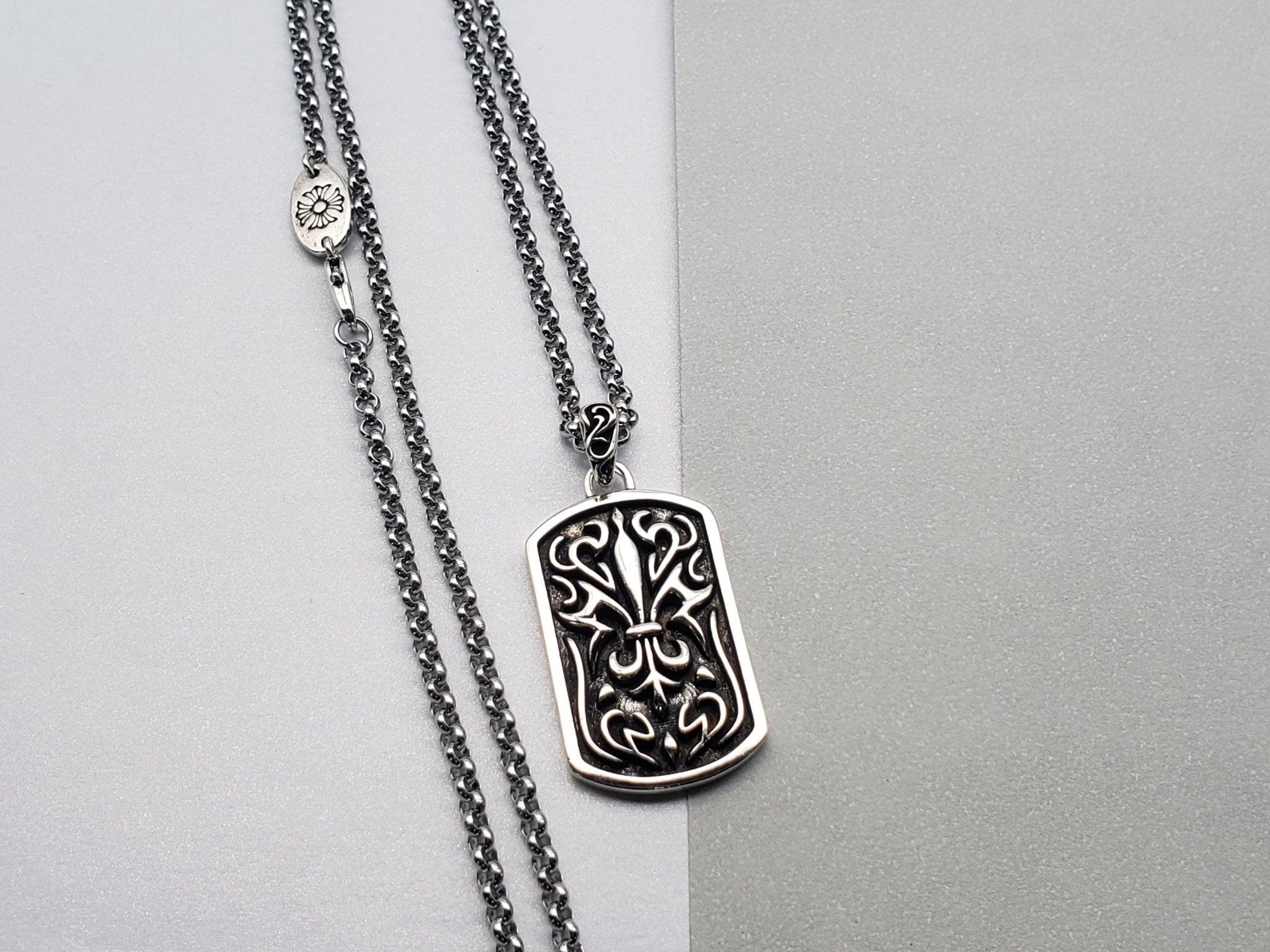 Chrome Flame Black Pendant Necklace