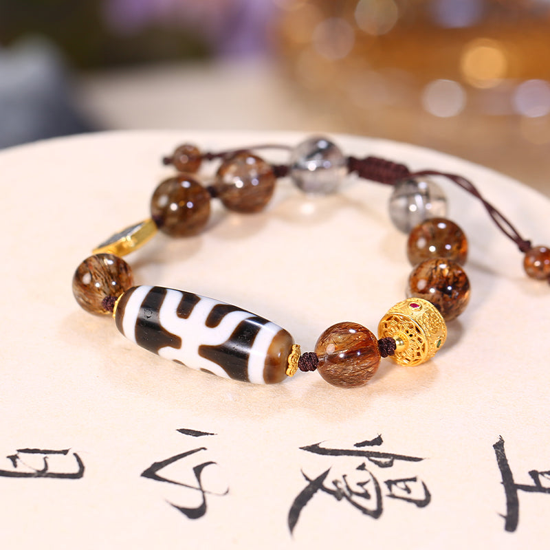 PuerPeak Earth Tone Dzi & Crystal Braided Bracelet