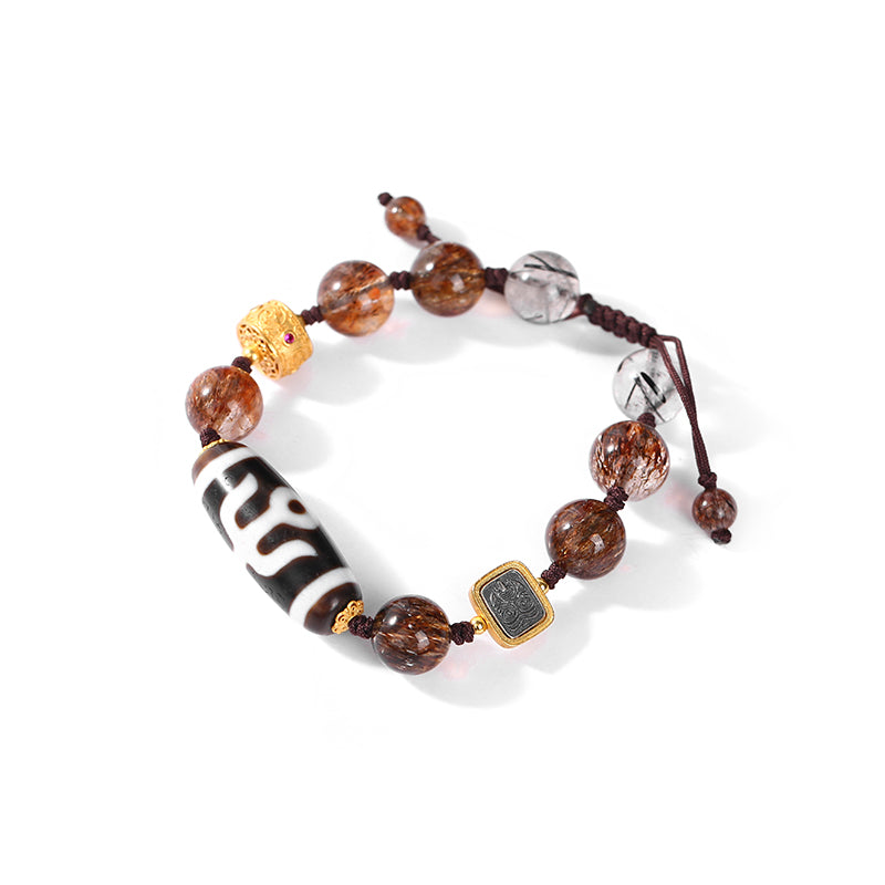 PuerPeak Earth Tone Dzi & Crystal Braided Bracelet