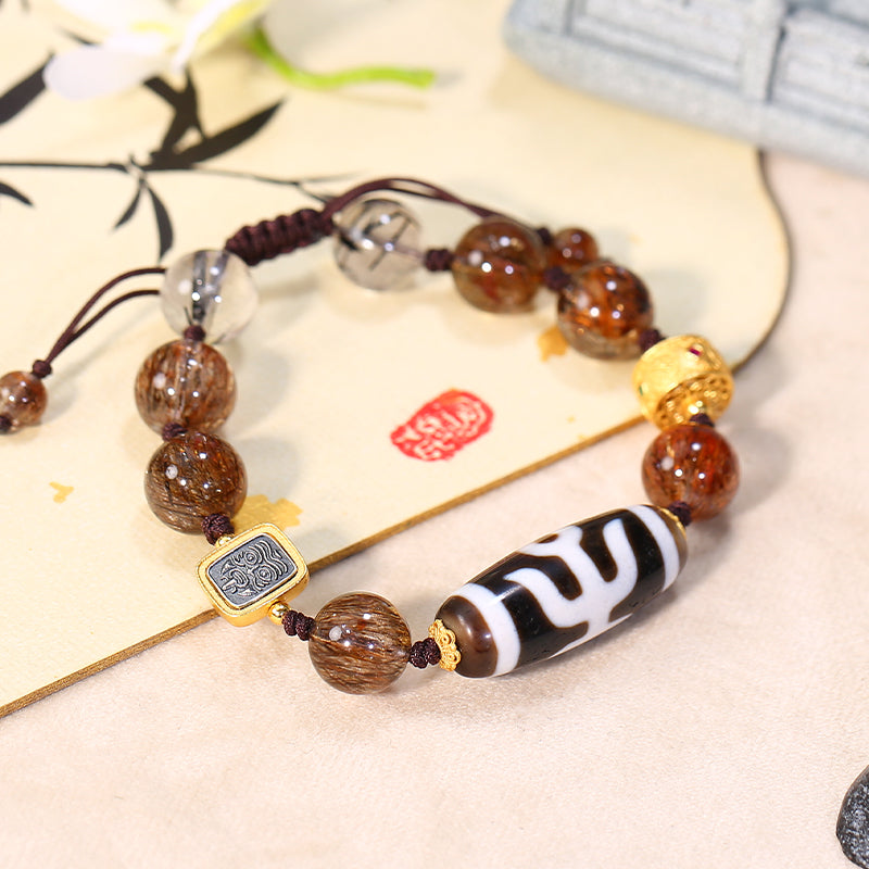 PuerPeak Earth Tone Dzi & Crystal Braided Bracelet