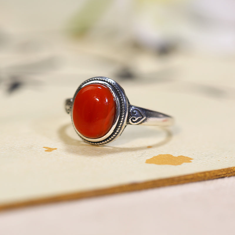 PurePeak South Red Agate 925 Silver Adjustable Open Ring