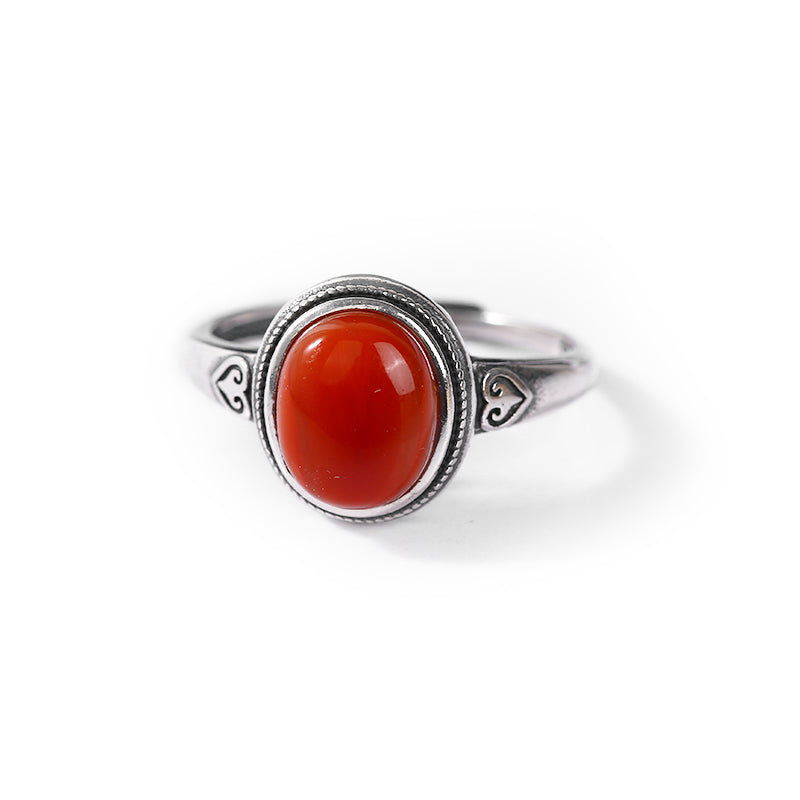 PurePeak South Red Agate 925 Silver Adjustable Open Ring