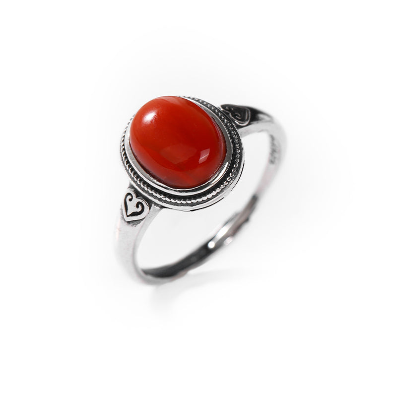 PurePeak South Red Agate 925 Silver Adjustable Open Ring