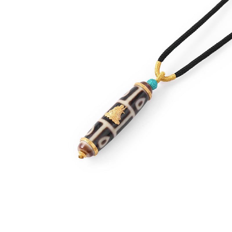 PurePeak Nine-Eye Dzi 18K Gold Inlay Pendant (50mm)