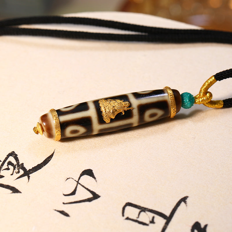 PurePeak Nine-Eye Dzi 18K Gold Inlay Pendant (50mm)