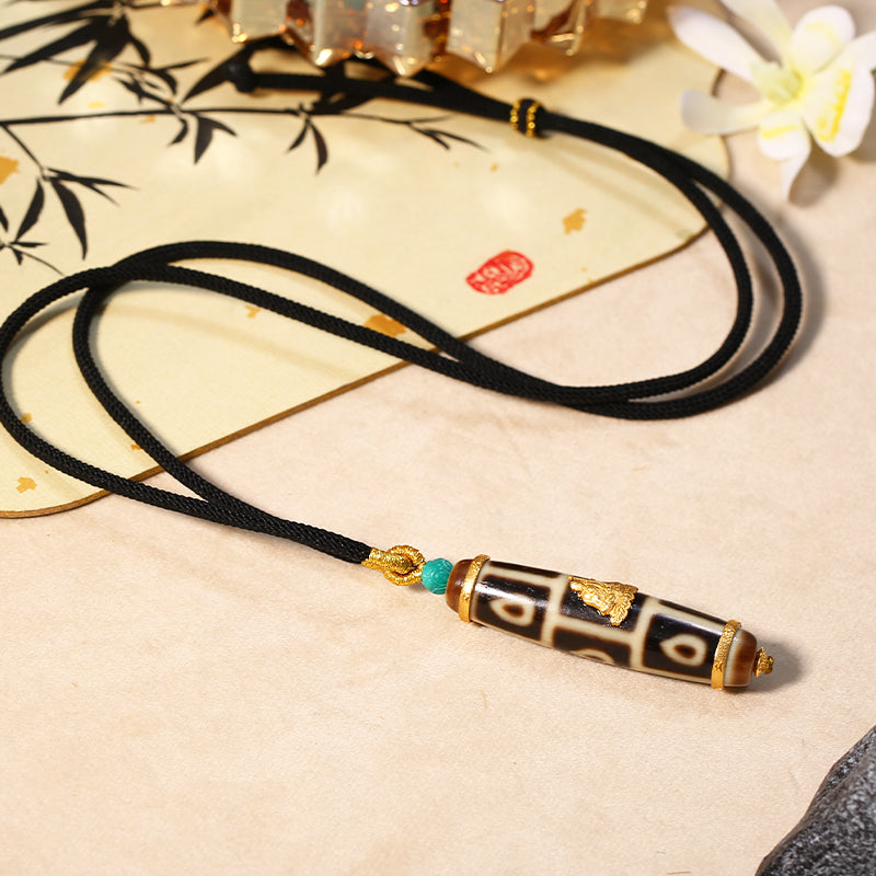 ZenWuxiang Nine-Eye Dzi 18K Gold Inlay Pendant (50mm)