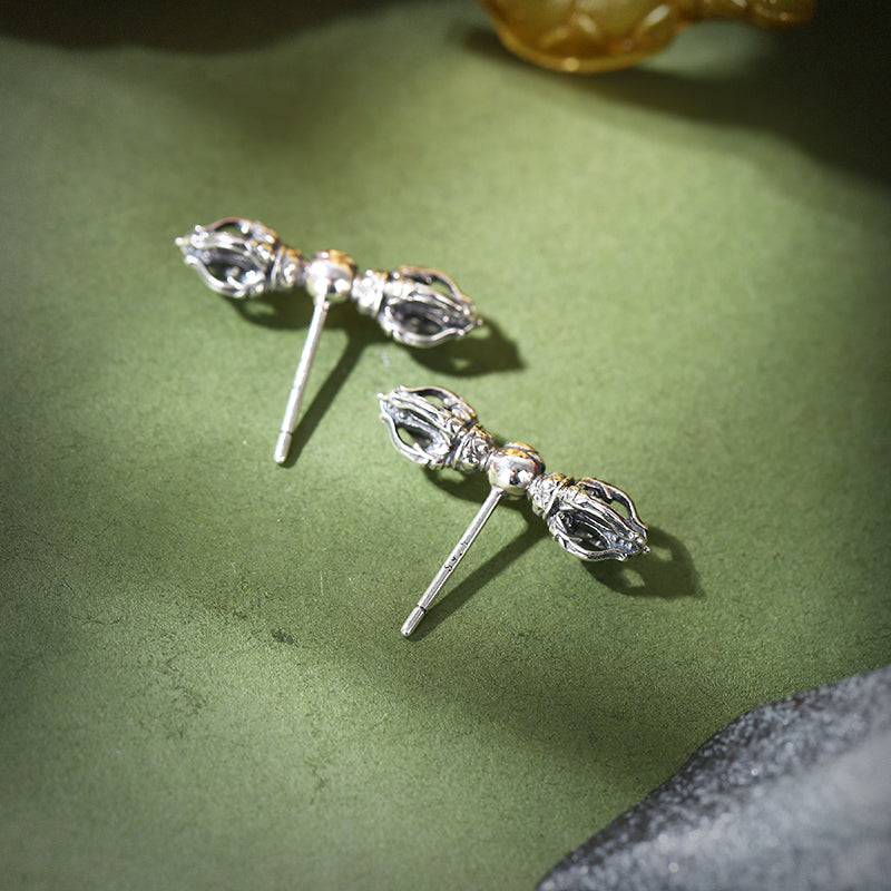 PurePeak Vajra Silver Tibetan Stud Earrings