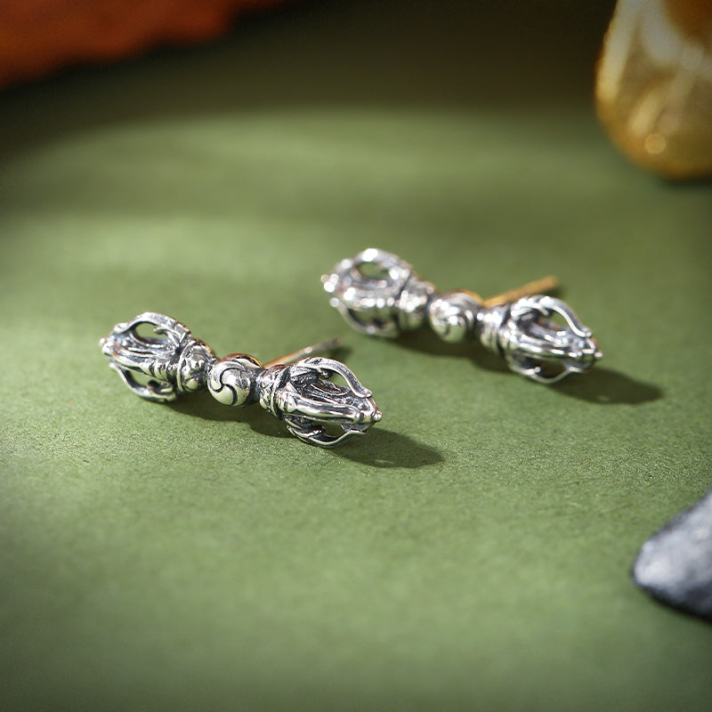 PurePeak Vajra Silver Tibetan Stud Earrings