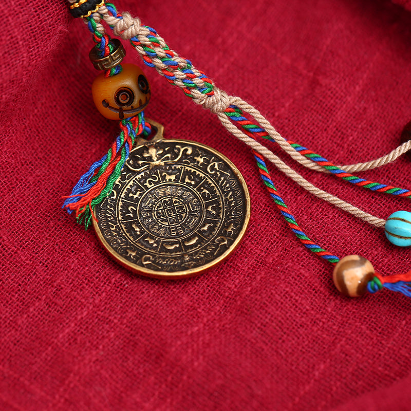 PurePeak Tibetan Nine Palace Eight Trigram Car Hanger with Ox Bone Beads