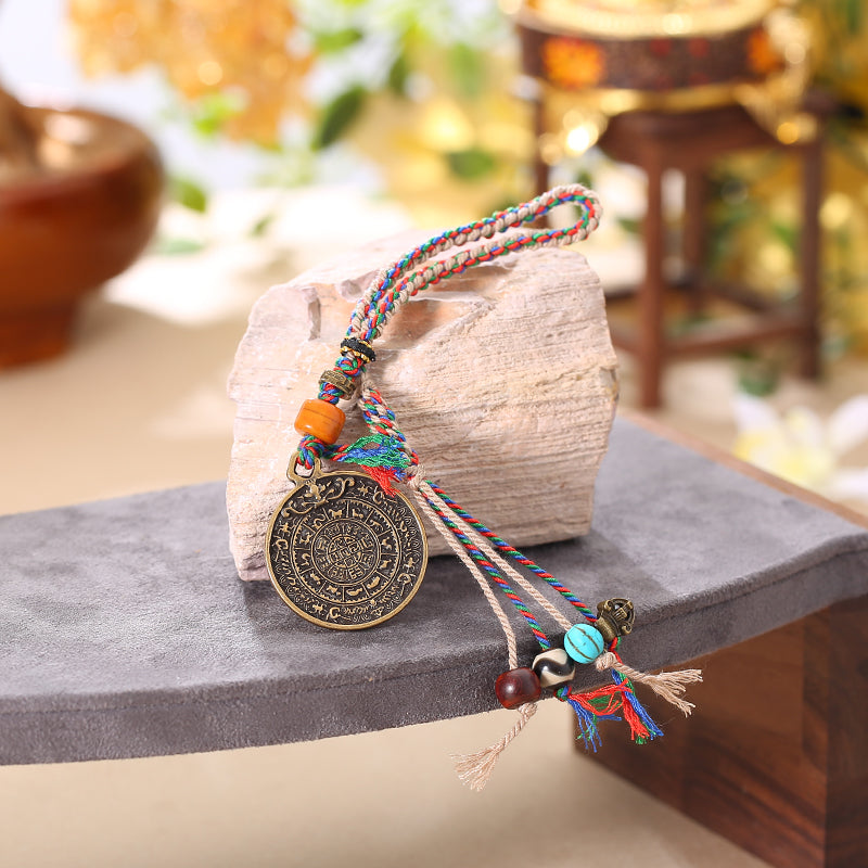 PurePeak Tibetan Nine Palace Eight Trigram Car Hanger with Ox Bone Beads