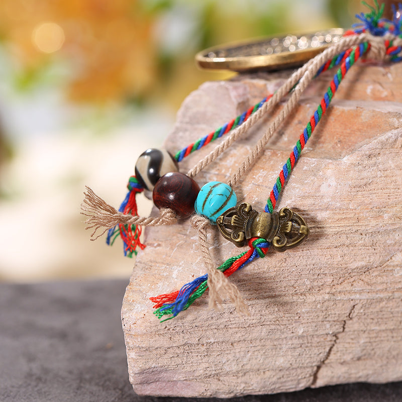 PurePeak Tibetan Nine Palace Eight Trigram Car Hanger with Ox Bone Beads