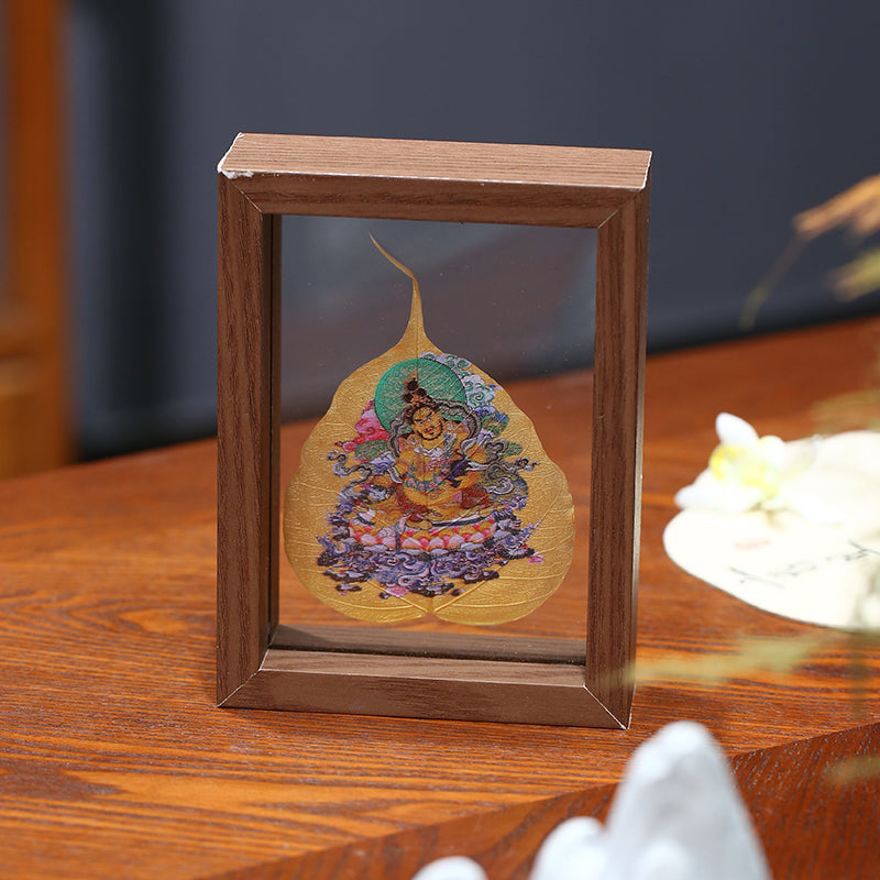 PurePeak Tibetan Yellow Jambhala Bodhi Leaf Framed Prosperity Art