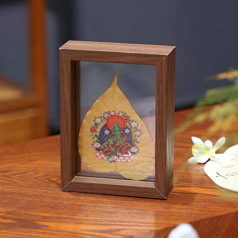 PurePeak Green Tara Bodhi Leaf Framed Blessing Art