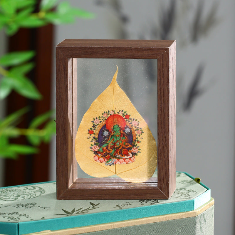 PurePeak Green Tara Bodhi Leaf Framed Blessing Art