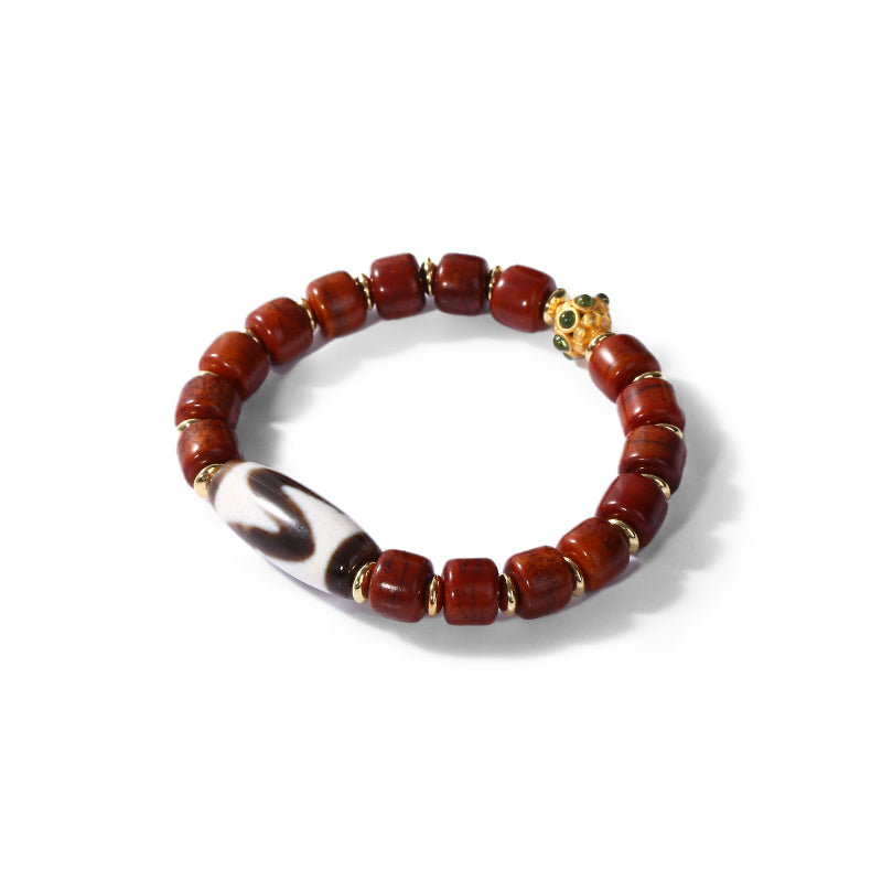 ZenWuxiang Ox Bone Tiger Tooth Dzi Bracelet with Copper Spacers