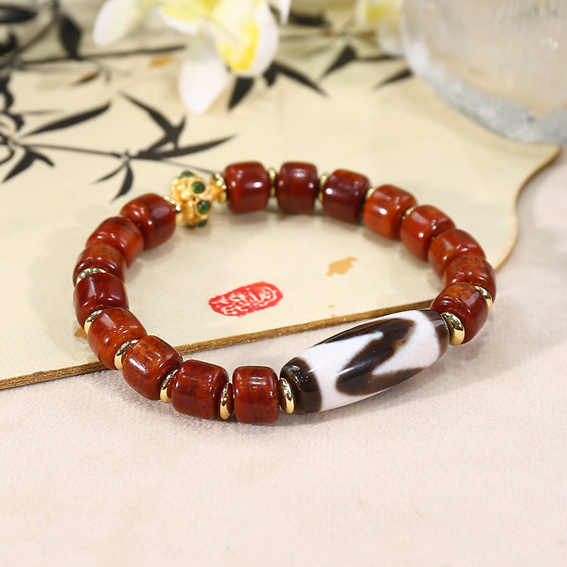 PurePeak Ox Bone Tiger Tooth Dzi Bracelet with Copper Spacers