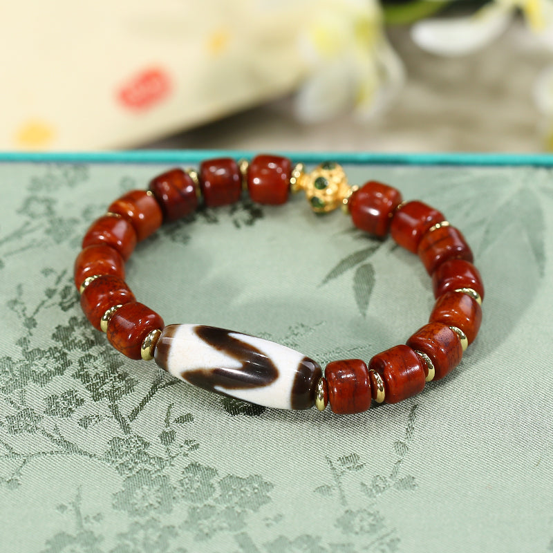 PurePeak Ox Bone Tiger Tooth Dzi Bracelet with Copper Spacers