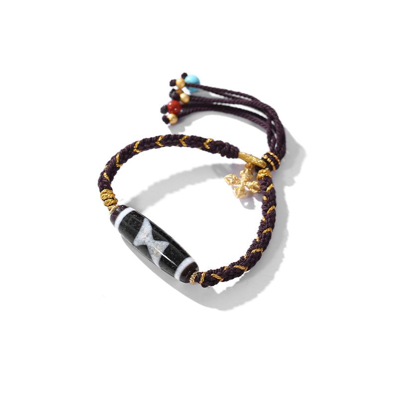 PurePeak Five-Shine Dzi Bracelet with Copper Imitation Turquoise South Red Agate