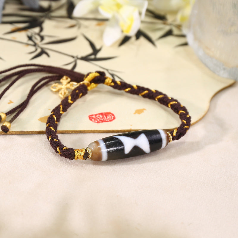 PurePeak Five-Shine Dzi Bracelet with Copper Imitation Turquoise South Red Agate