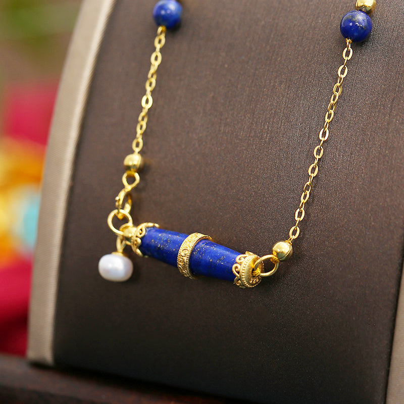 PurePeak Lapis Lazuli Olive Silver Necklace (22x6mm)