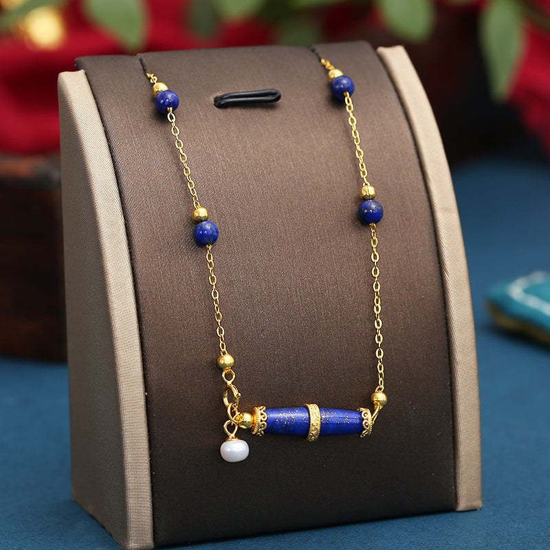 PurePeak Lapis Lazuli Olive Silver Necklace (22x6mm)