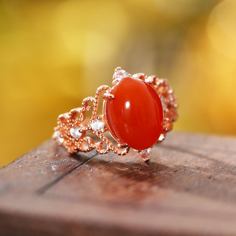 PurePeak South Red Agate Cabochon Luck Ring