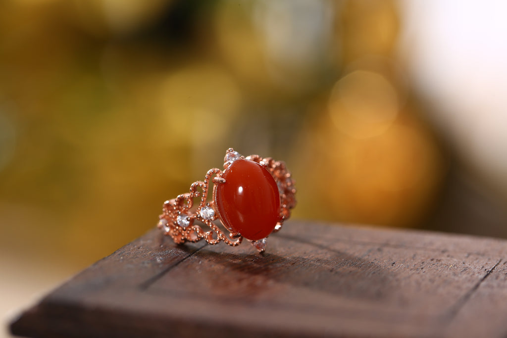 PurePeak South Red Agate Cabochon Luck Ring