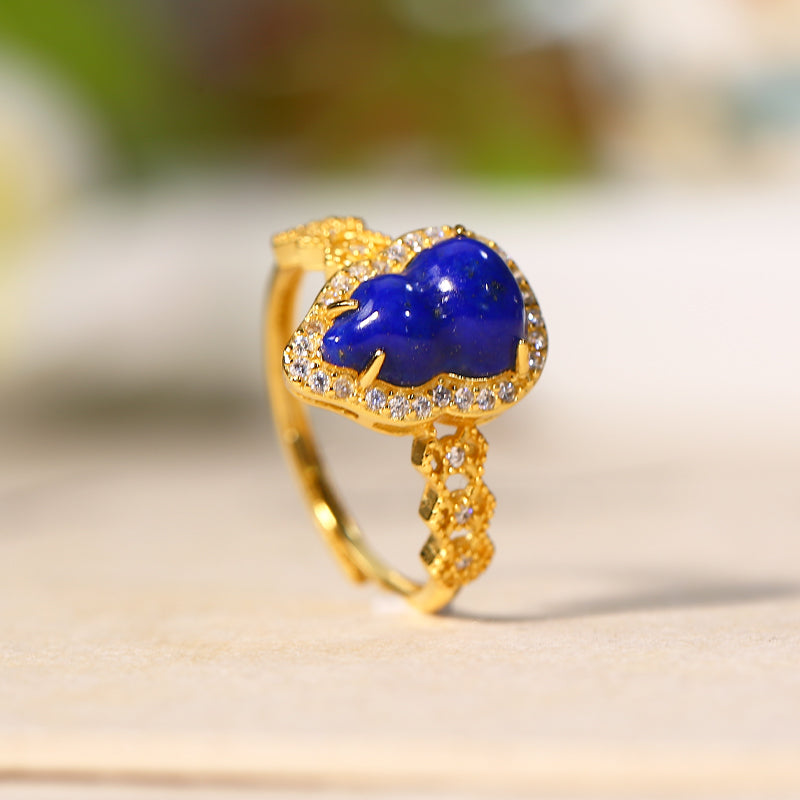 PurePeak Lapis Lazuli Gourd Gold Plated Blessing Ring