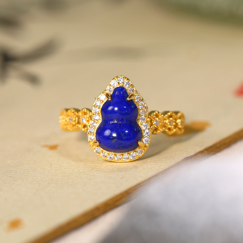 PurePeak Lapis Lazuli Gourd Gold Plated Blessing Ring