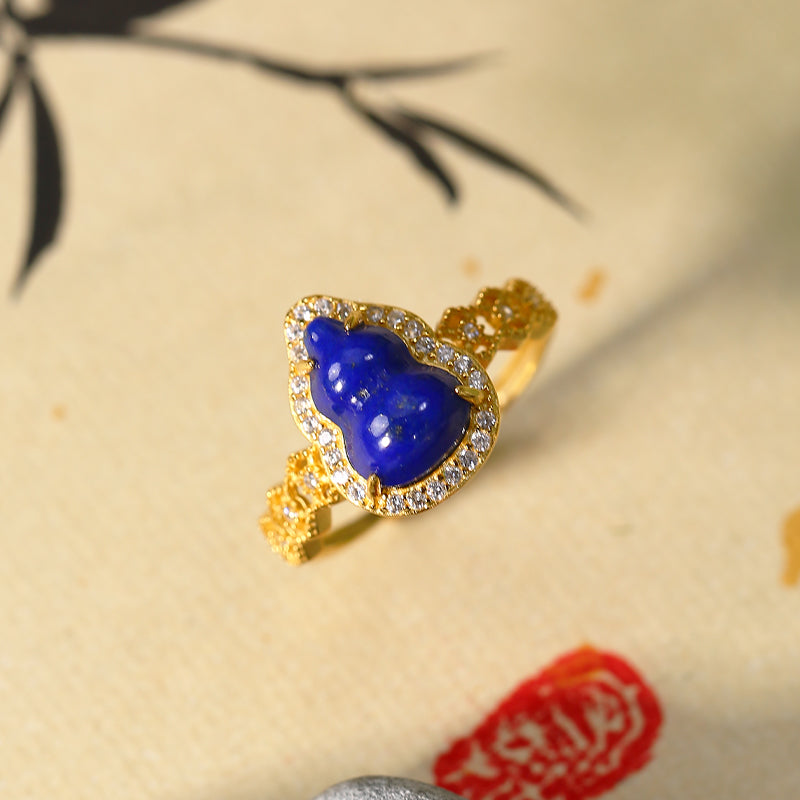 PurePeak Lapis Lazuli Gourd Gold Plated Blessing Ring