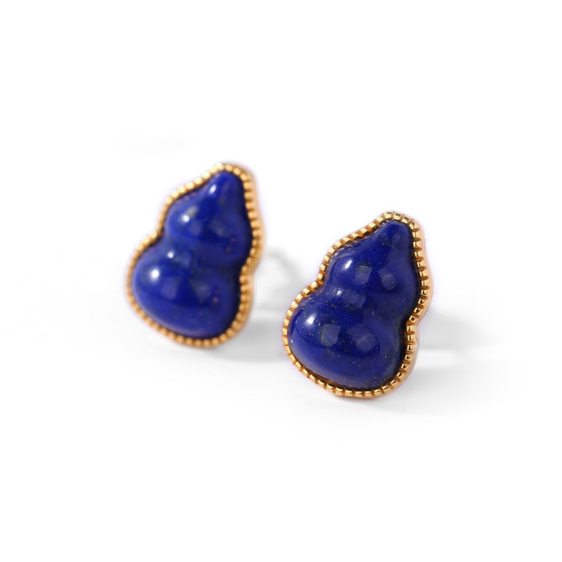 PurePeak Lapis Lazuli Gourd Silver Stud Earrings