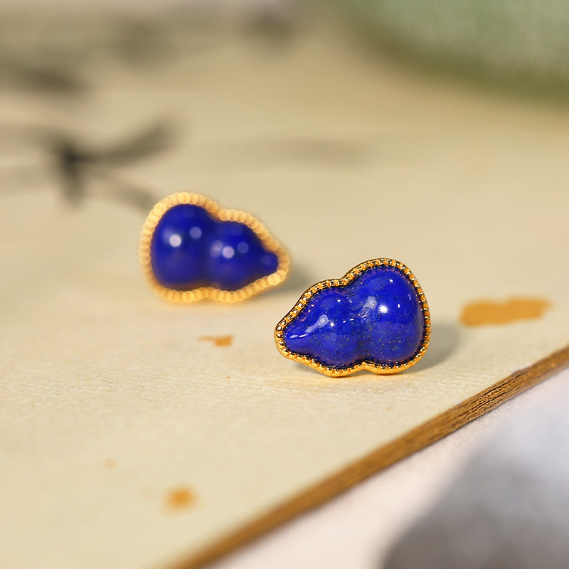PurePeak Lapis Lazuli Gourd Silver Stud Earrings