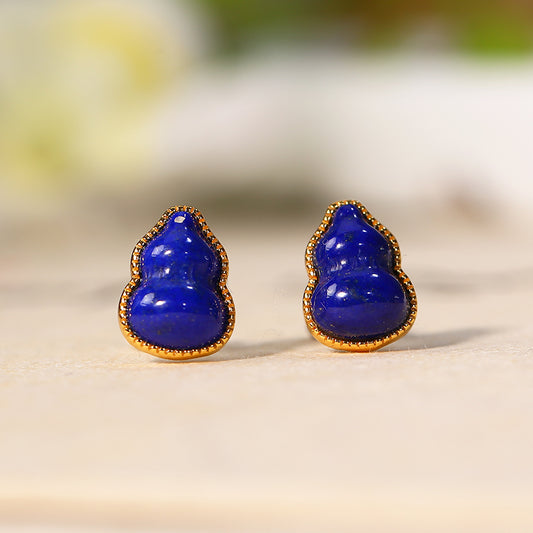 ZenWuxiang Lapis Lazuli Gourd Silver Stud Earrings