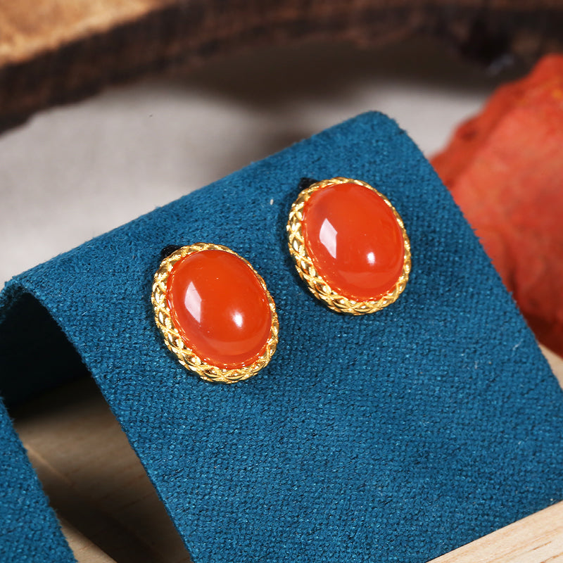 PurePeak South Red Agate S925 Silver Earrings (8x10mm)