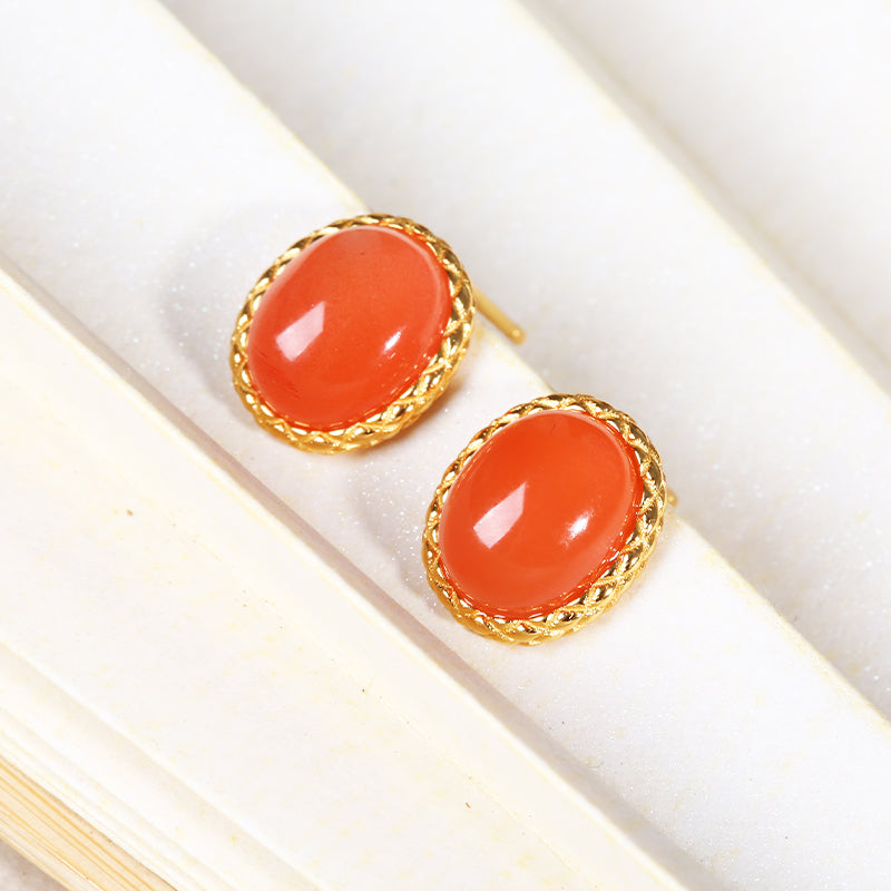 PurePeak South Red Agate S925 Silver Earrings (8x10mm)