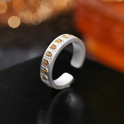 PurePeak Thousand Buddha Gold Plated 925 Silver Adjustable Ring