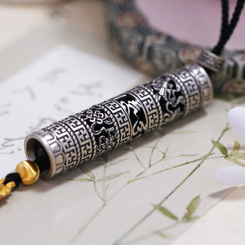 PurePeak Hollow Guanyin 925 Silver Om Mani Padme Hum Necklace