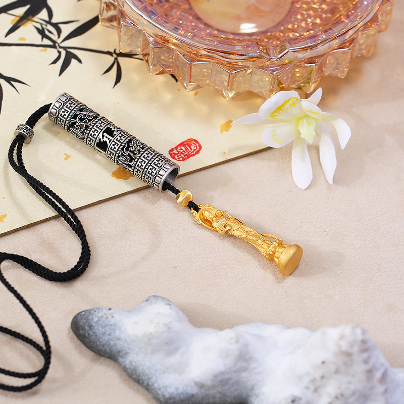 PurePeak Hollow Guanyin 925 Silver Om Mani Padme Hum Necklace