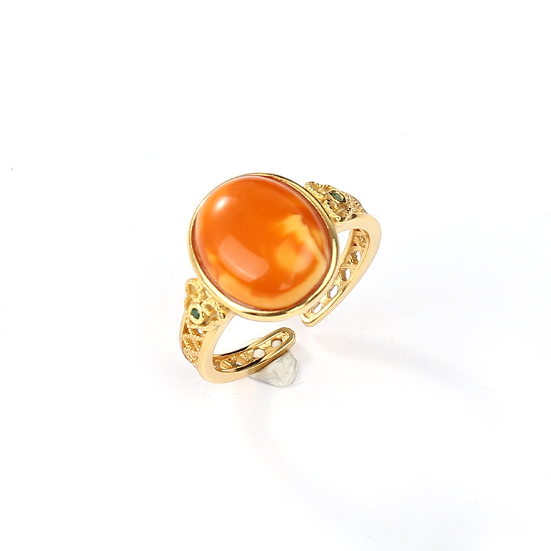 PurePeak Beeswax Ruyi Cabochon S925 Silver Ring (10x12mm)