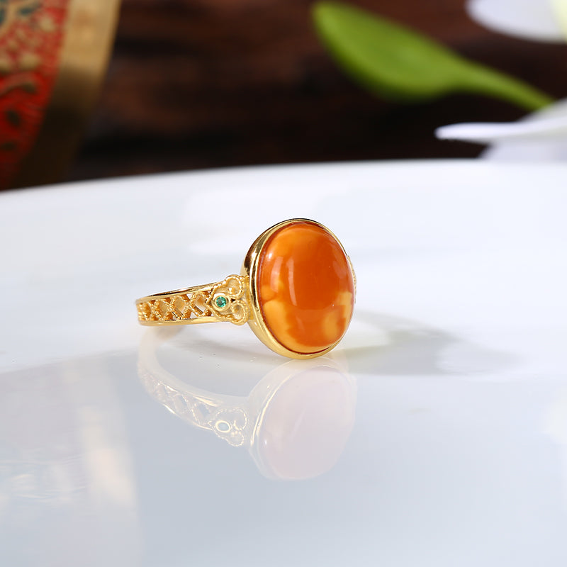 PurePeak Beeswax Ruyi Cabochon S925 Silver Ring (10x12mm)