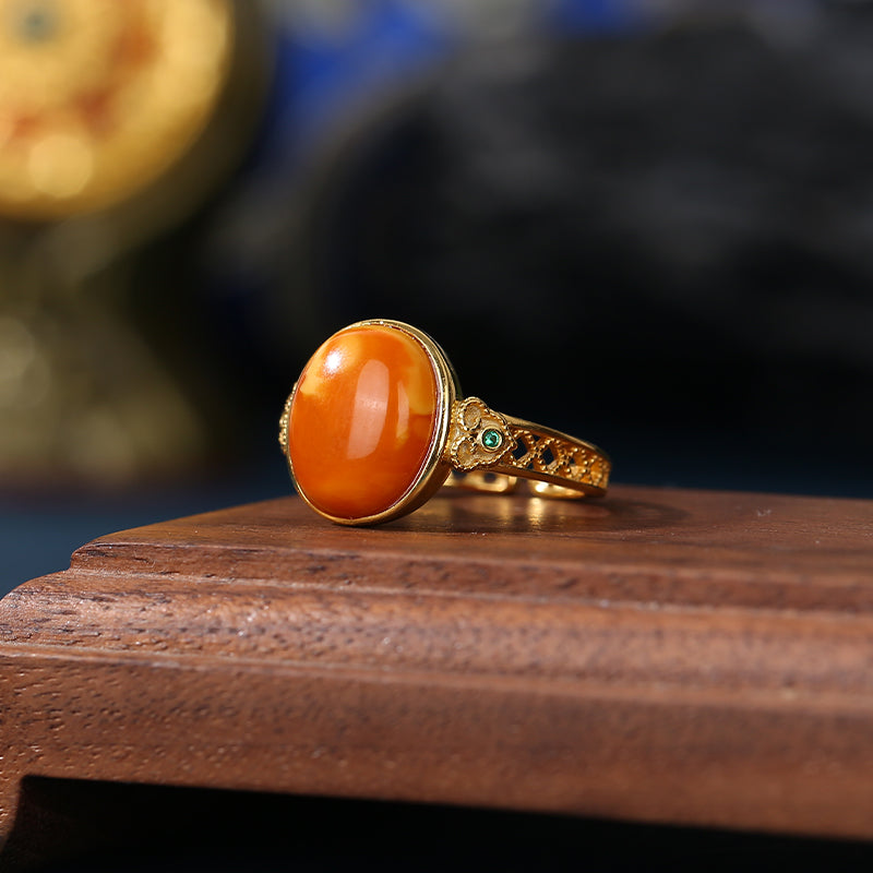 PurePeak Beeswax Ruyi Cabochon S925 Silver Ring (10x12mm)